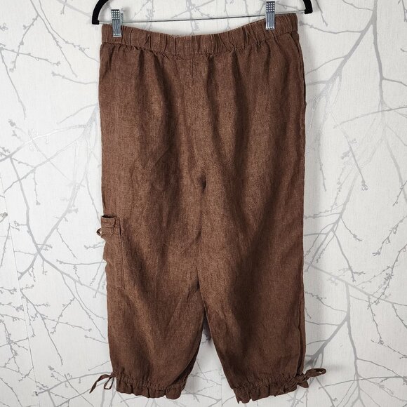 Coldwater Creek Brown 100% Linen Drawstring Baggy Capri - Picture 3 of 7